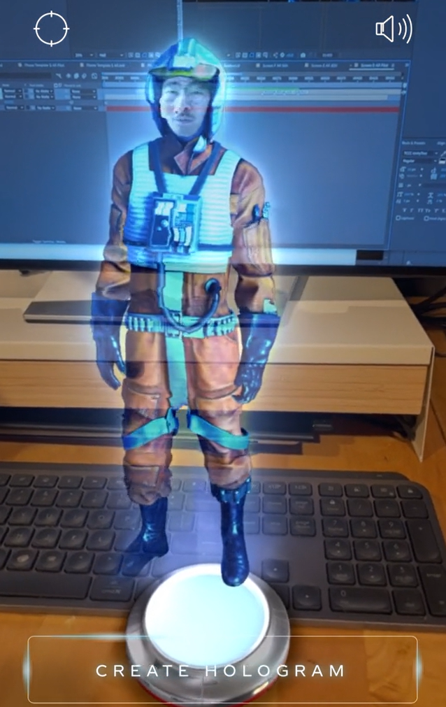 Personagem de Star Wars exibido como holograma em WebAR